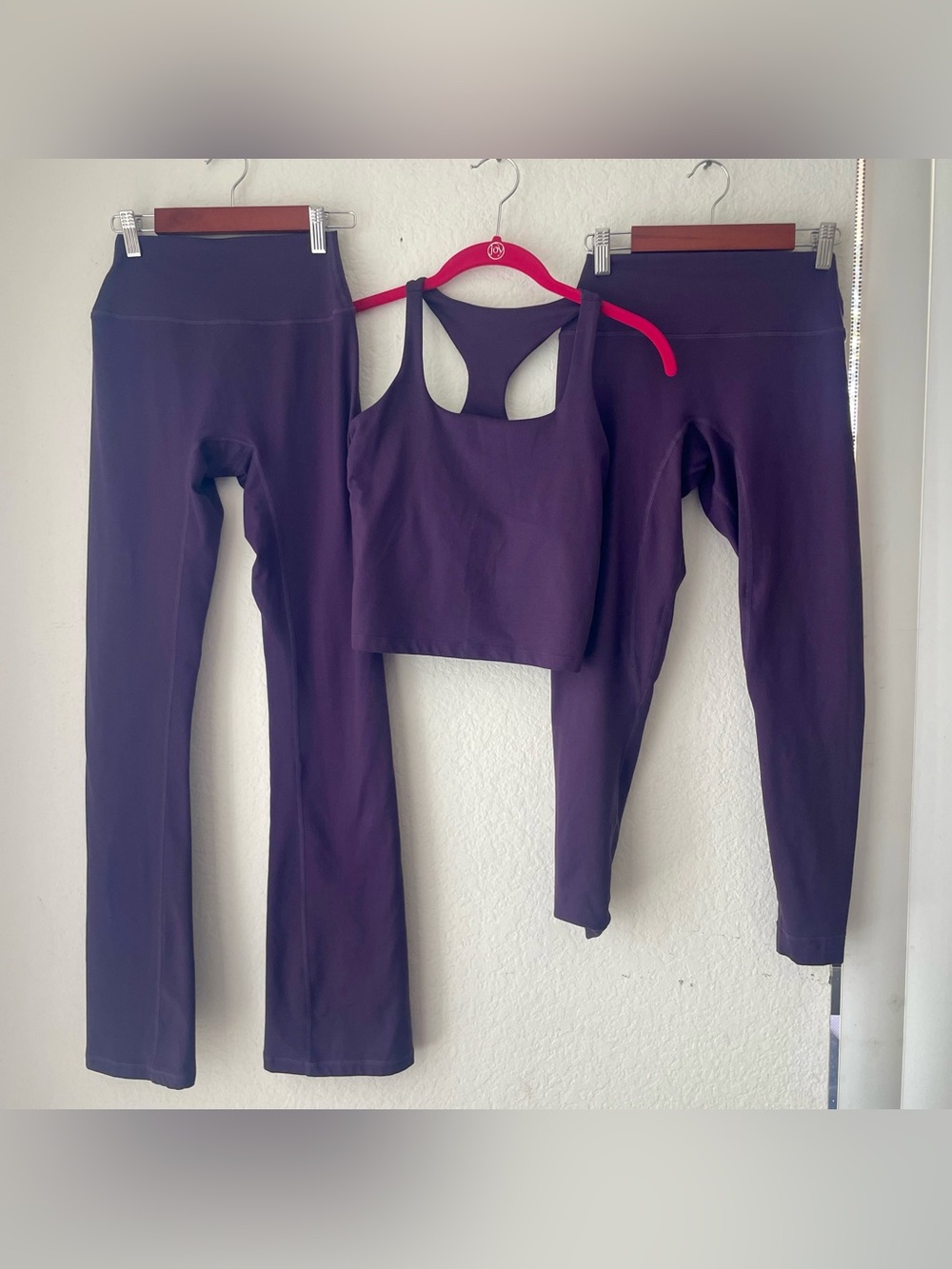 SET Active FormCloud 3 Piece Purple Set Tank Flare Pants Leggings Size S